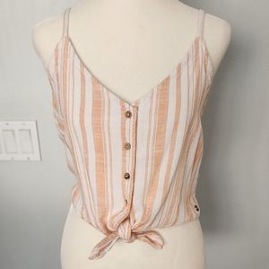 Roxy Cropped Tie Front Striped Sleeveless Button Front Top.